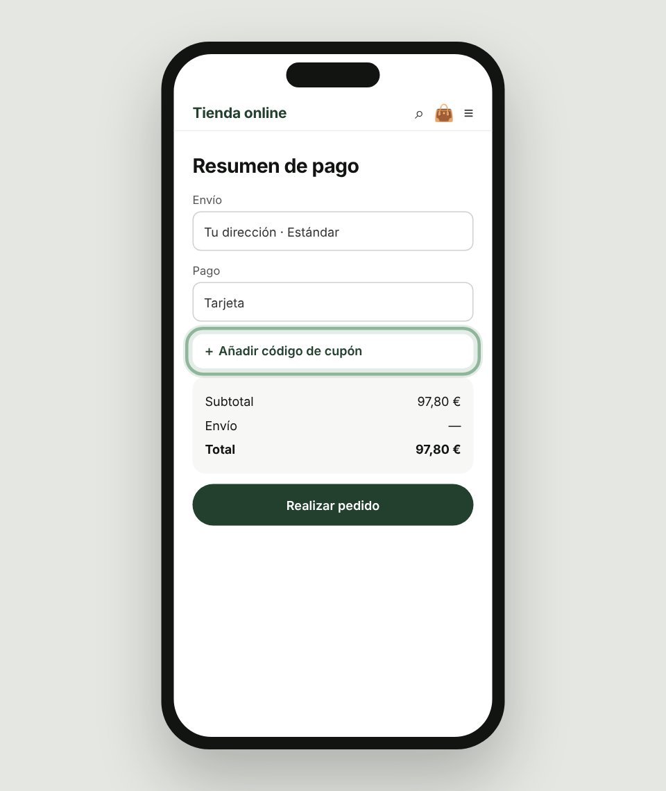 Paso 9: Busca «Añadir código de cupón»